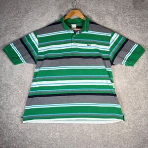 Lacoste Striped‎ Polo Shirt Mens Green Gray Blue White Size 9 Cotton
